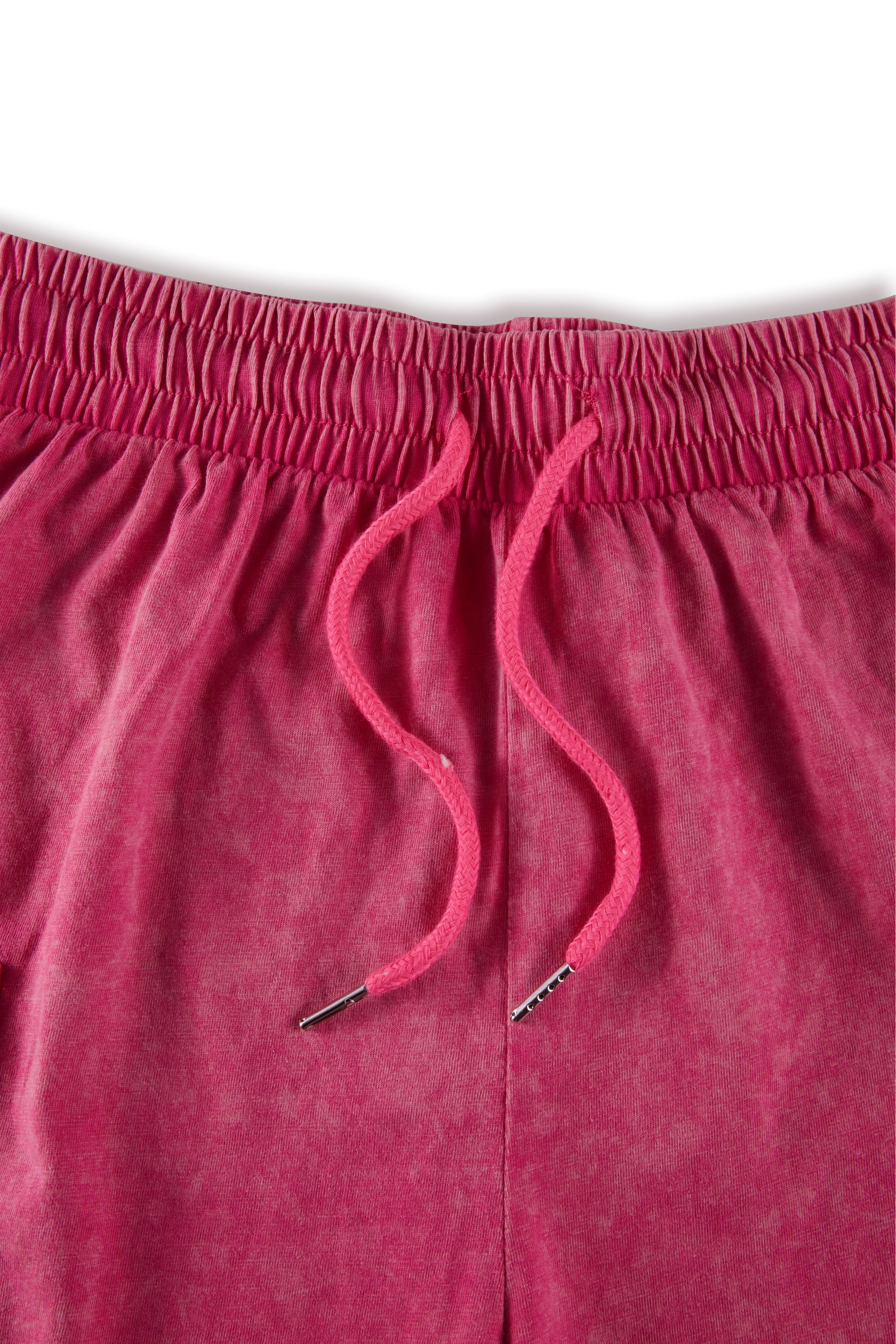 Men’s Washed Cotton-Blend Casual Shorts – Elastic Waist Drawstring Fit in Rose Red by Urban Tendency
