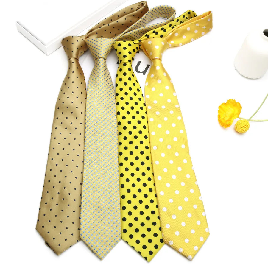Men's Yellow Gold Retro Necktie – Polka Dot & Patterned Fashion Tie 8cm by Urban Tendency