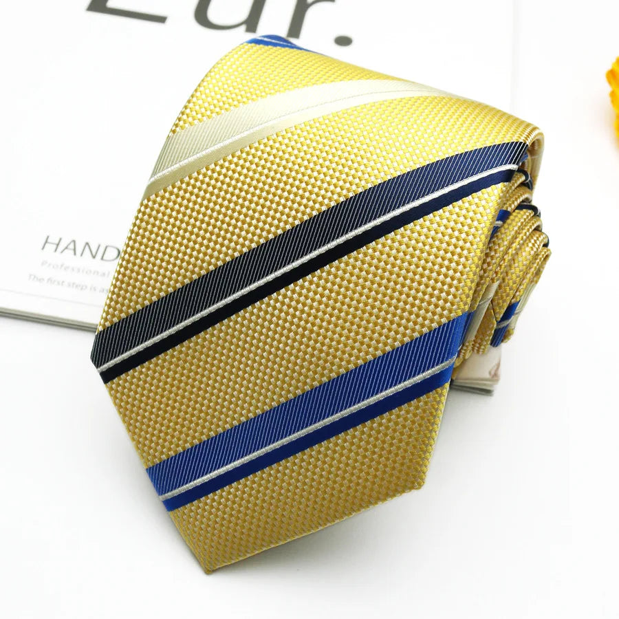 Men's Yellow Gold Retro Necktie – Polka Dot & Patterned Fashion Tie 8cm by Urban Tendency
