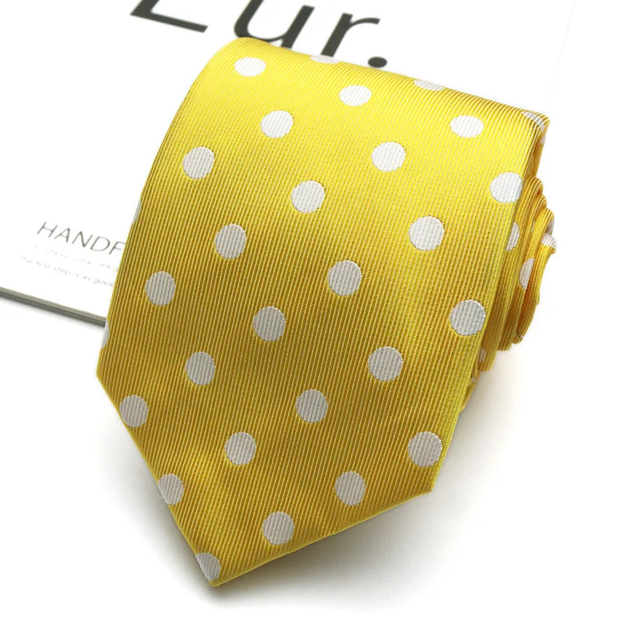 Men's Yellow Gold Retro Necktie – Polka Dot & Patterned Fashion Tie 8cm by Urban Tendency