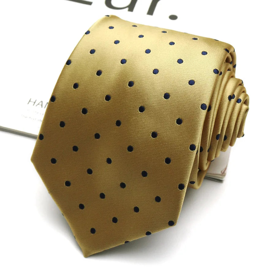 Men's Yellow Gold Retro Necktie – Polka Dot & Patterned Fashion Tie 8cm by Urban Tendency