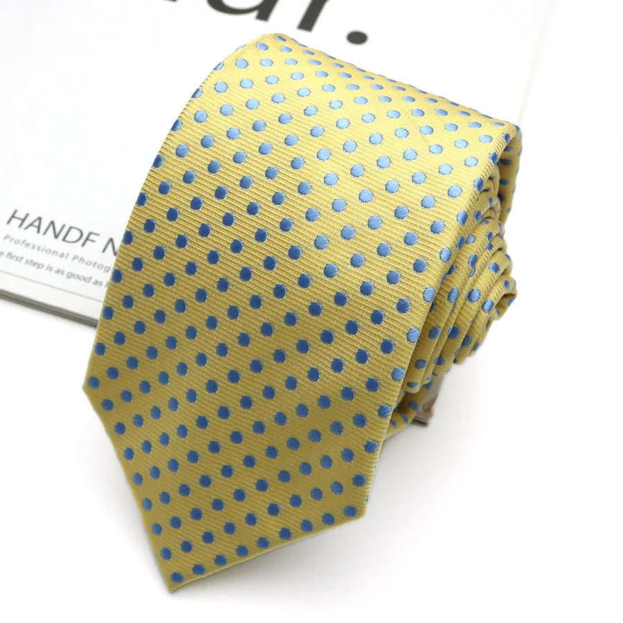 Men's Yellow Gold Retro Necktie – Polka Dot & Patterned Fashion Tie 8cm by Urban Tendency