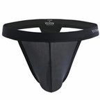 Men's Breathable Mesh Thong Underwear with Wide Waistband in Black