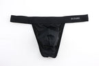 Men's Breathable Mesh Thong Underwear with Wide Waistband in Black