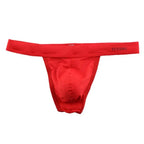 Men's Breathable Mesh Thong Underwear with Wide Waistband in Red