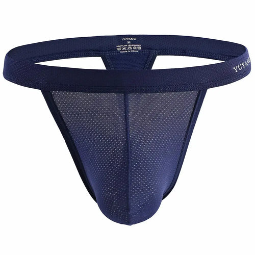 Men's Breathable Mesh Thong Underwear with Wide Waistband in Royal Blue