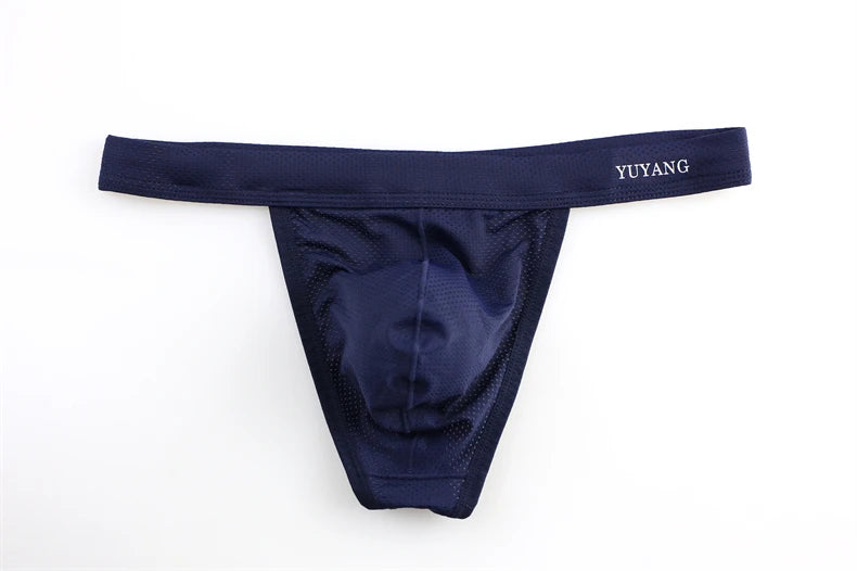 Men's Breathable Mesh Thong Underwear with Wide Waistband in Royal Blue
