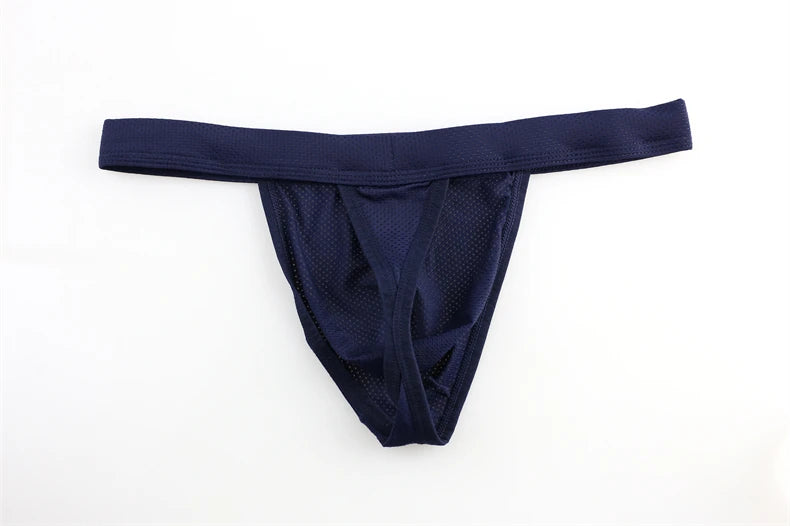 Men's Breathable Mesh Thong Underwear with Wide Waistband in Royal Blue