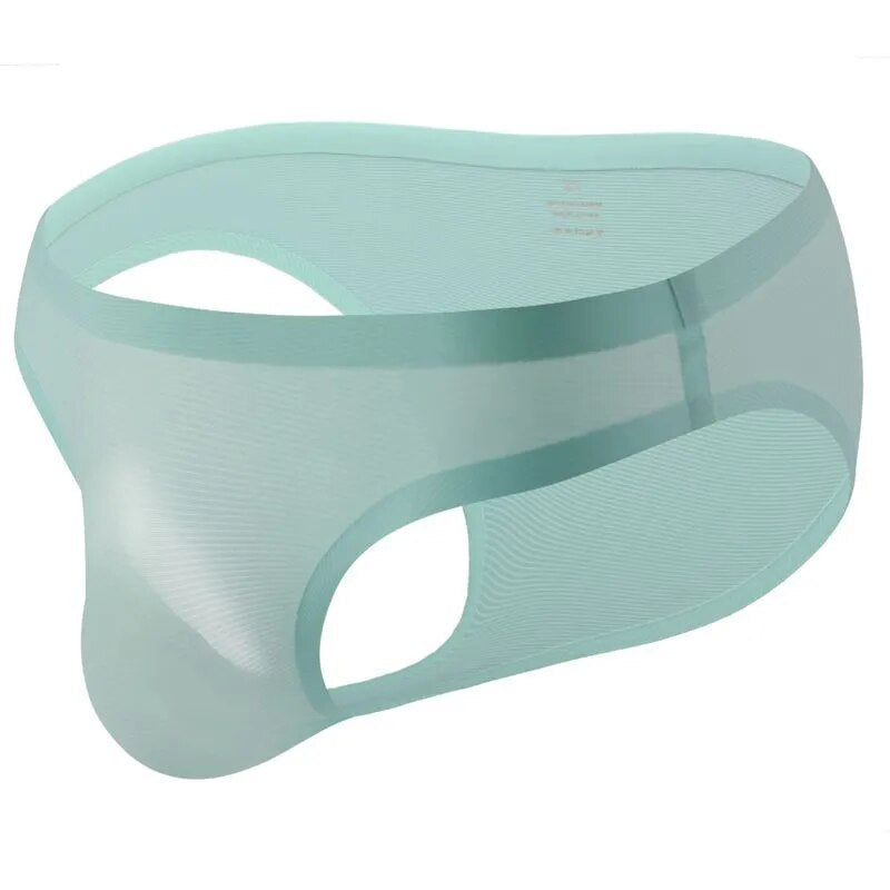 Men's Comfortable Ultra-Thin Ice Silk Briefs Underwear with Smooth Waistband in Light Blue