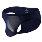Men's Comfortable Ultra-Thin Ice Silk Briefs Underwear with Smooth Waistband in Navy Blue