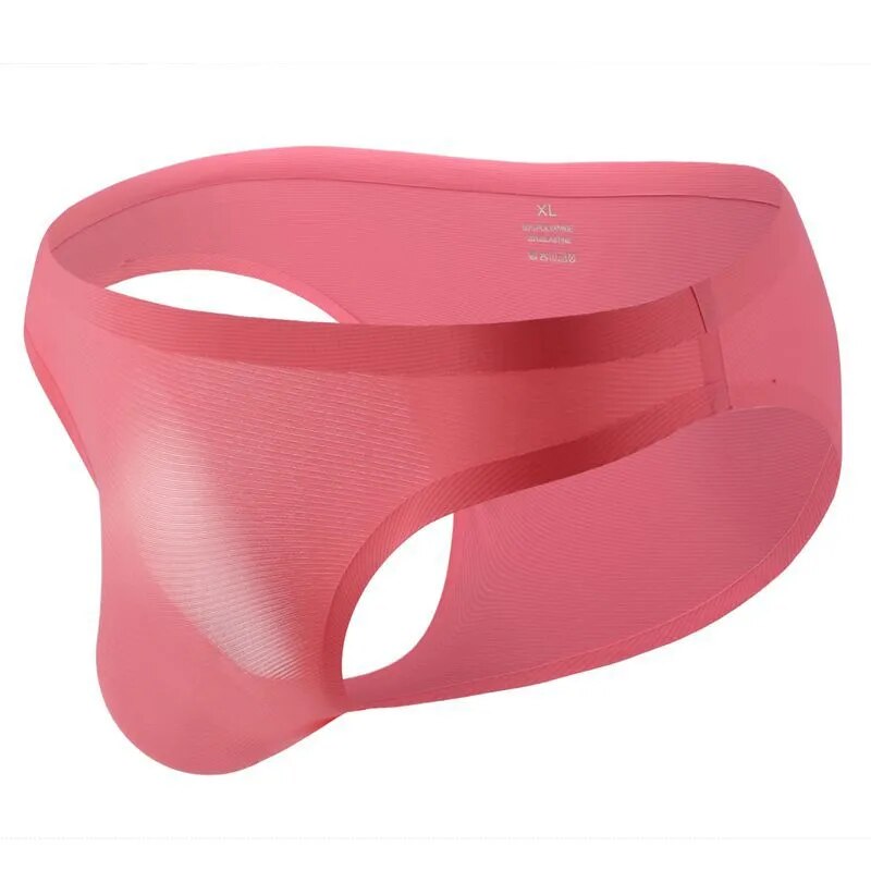 Men's Comfortable Ultra-Thin Ice Silk Briefs Underwear with Smooth Waistband in Pink