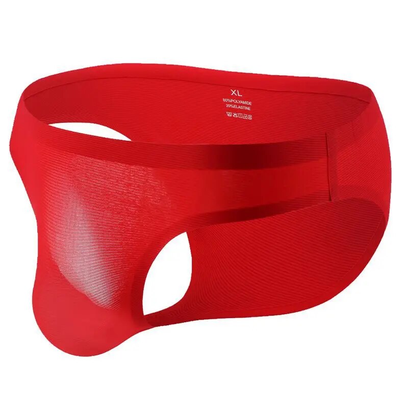 Men's Comfortable Ultra-Thin Ice Silk Briefs Underwear with Smooth Waistband in Red