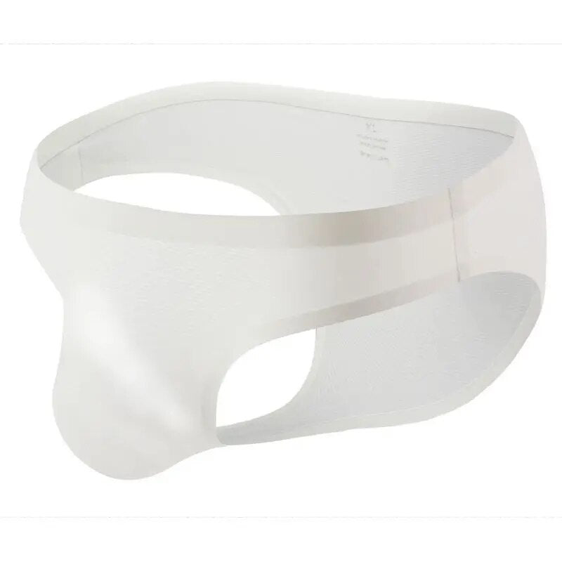 Men's Comfortable Ultra-Thin Ice Silk Briefs Underwear with Smooth Waistband in White