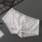 Men's Contoured Pouch Ice Silk Lace-Trimmed Boxer Briefs Underwear in White