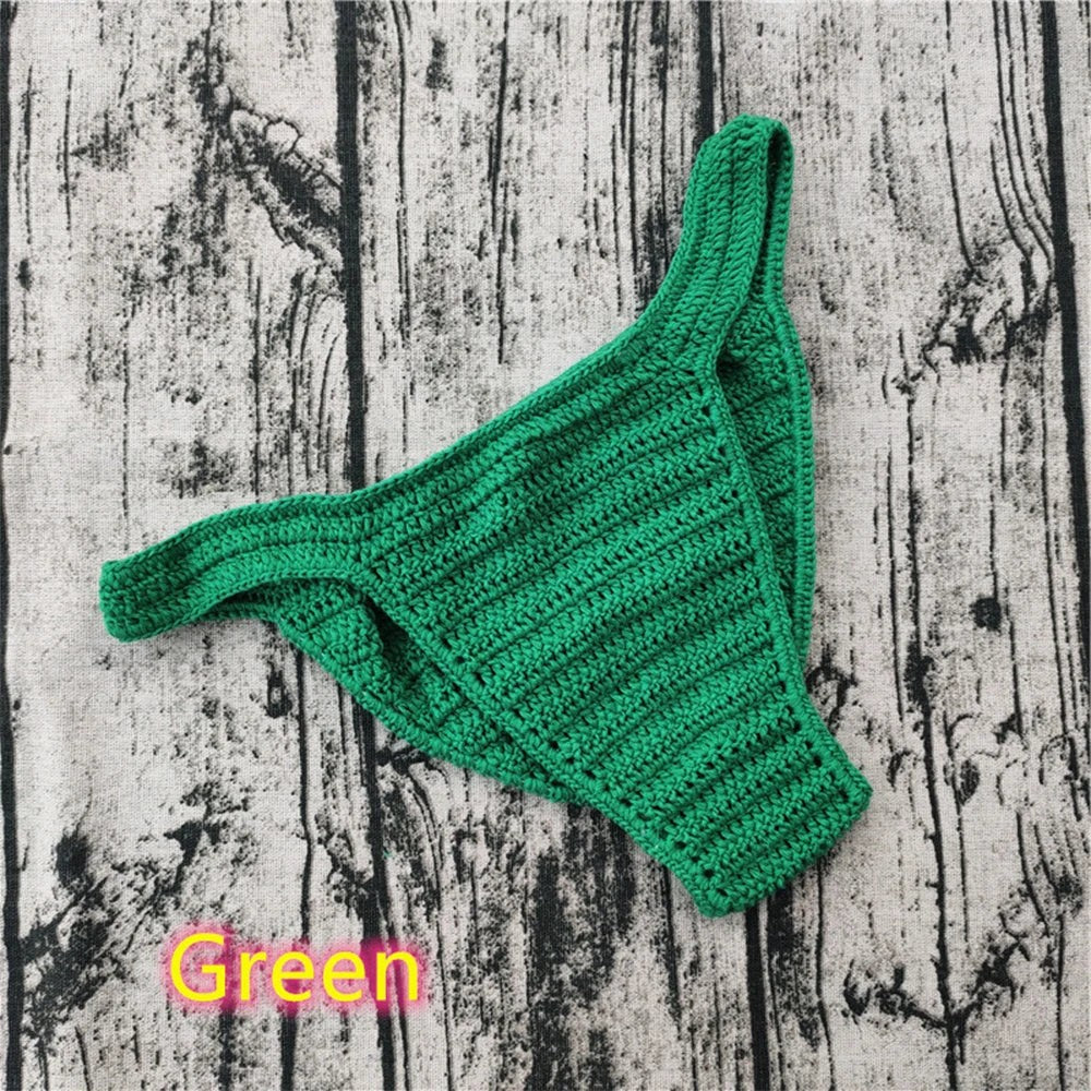 Men's Crochet Bikini Briefs Low Rise Beachwear in Green