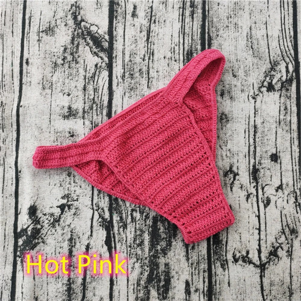 Men's Crochet Bikini Briefs Low Rise Beachwear in Hot Pink
