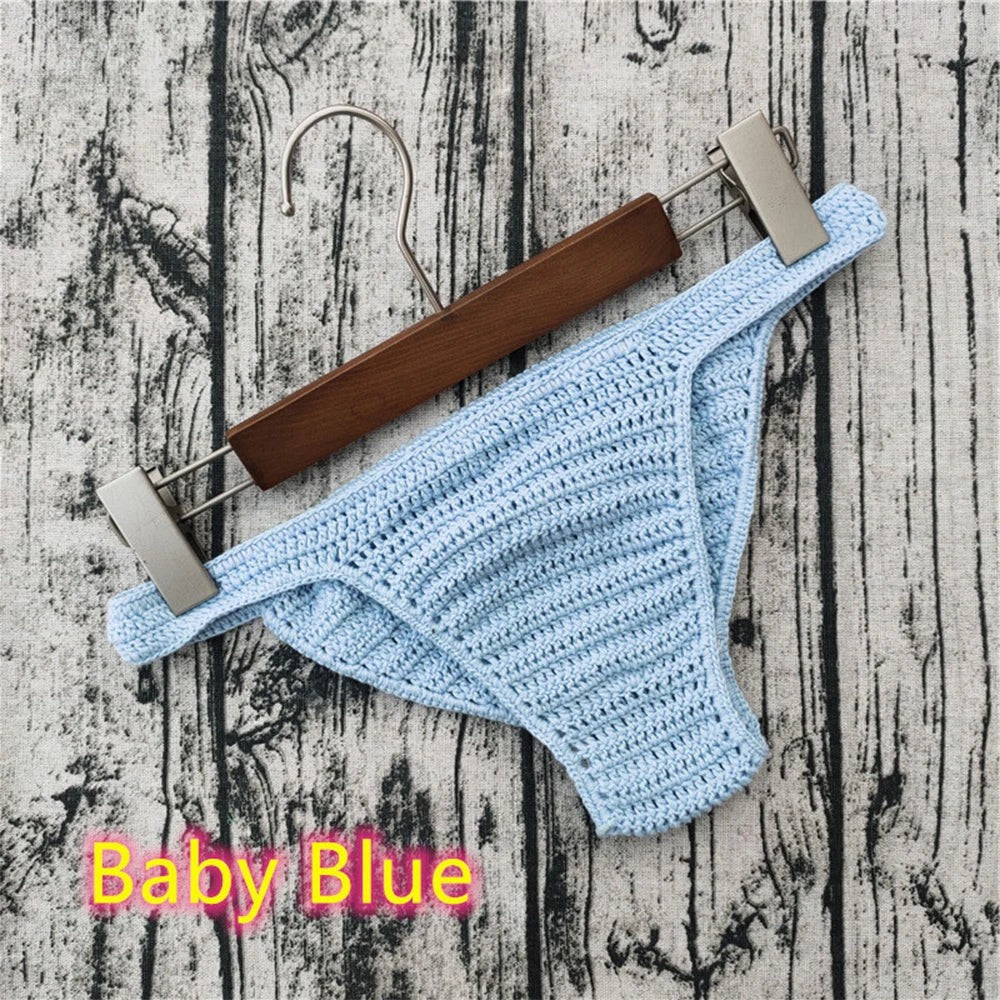 Men's Crochet Bikini Briefs Low Rise Beachwear in Light Blue