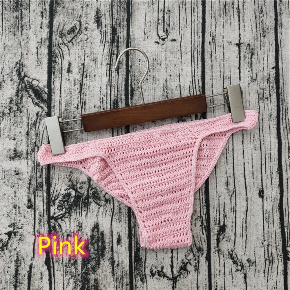 Men's Crochet Bikini Briefs Low Rise Beachwear in Pink