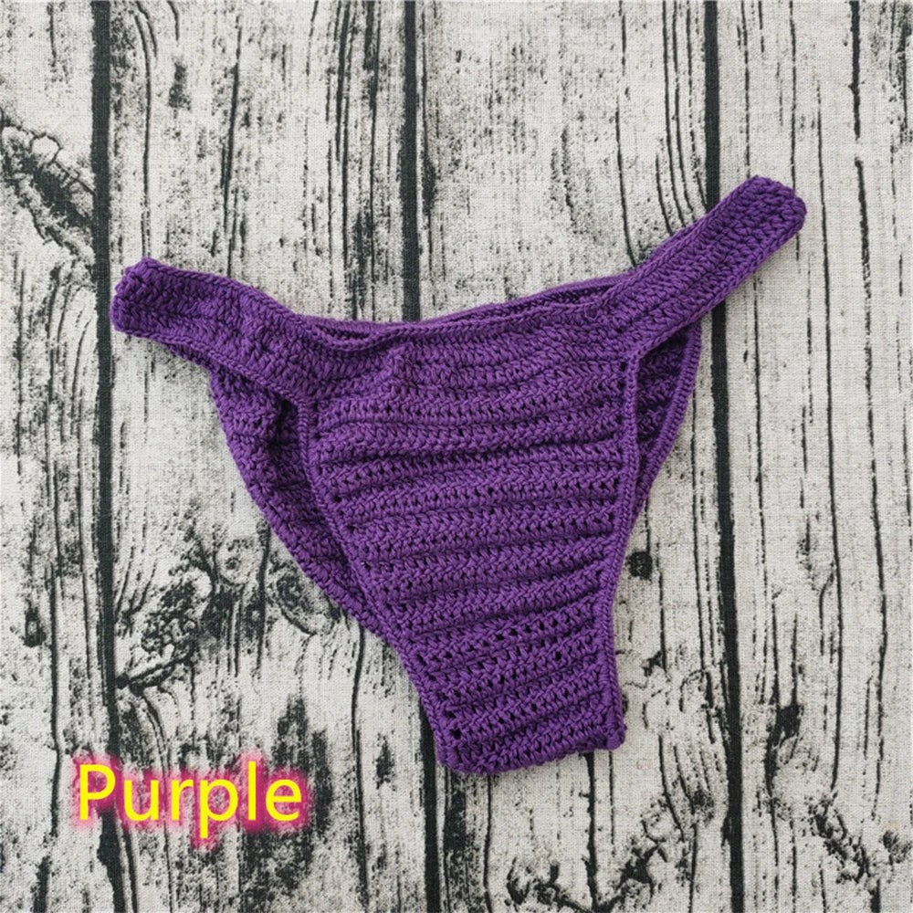 Men's Crochet Bikini Briefs Low Rise Beachwear in Purple