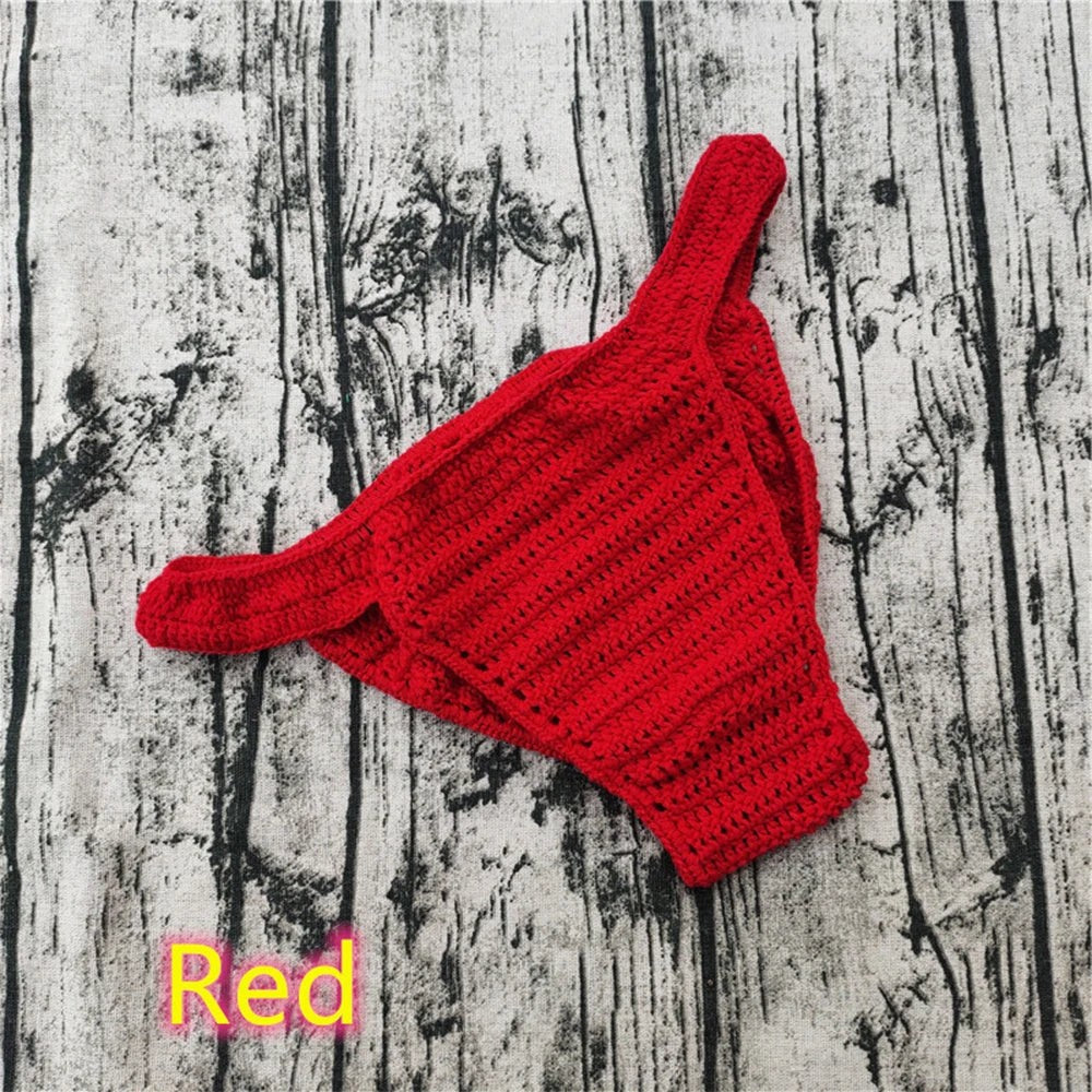 Men's Crochet Bikini Briefs Low Rise Beachwear in Red