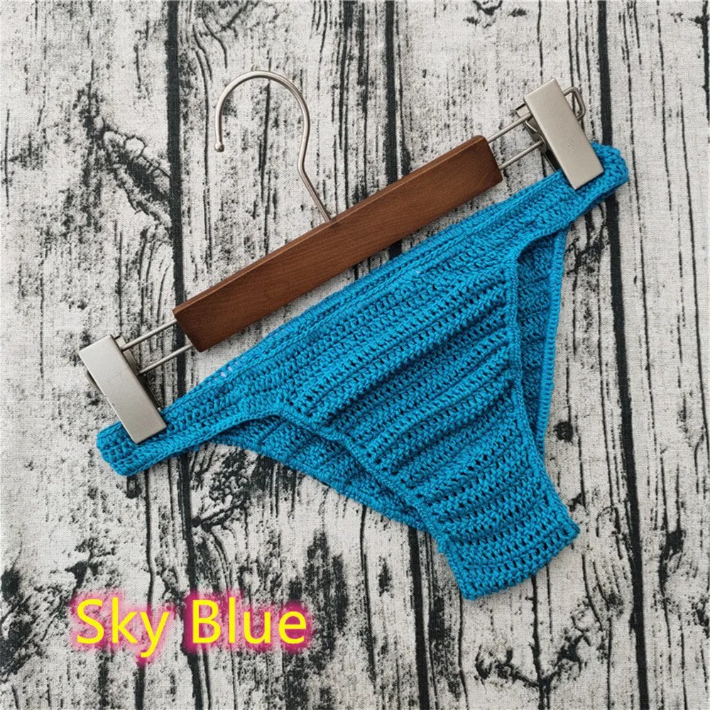 Men's Crochet Bikini Briefs Low Rise Beachwear in Sky Blue