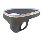 Men's Elastic Ice Silk Thong Briefs Underwear with Supportive Pouch in Dark Gray