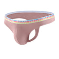 Men's Elastic Ice Silk Thong Briefs Underwear with Supportive Pouch in Pink