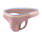 Men's Elastic Ice Silk Thong Briefs Underwear with Supportive Pouch in Pink