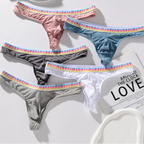 Men's Elastic Ice Silk Thong Briefs Underwear with Supportive Pouch