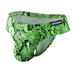 Men's Green Snake Print Contour Pouch Bikini Briefs