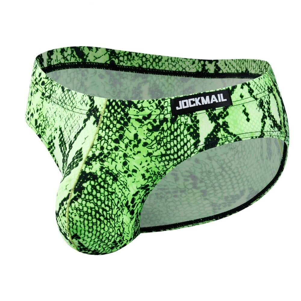 Men's Green Snake Print Contour Pouch Briefs