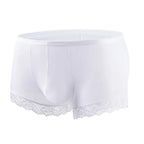 Men’s Ice Silk Mid-Rise Lace-Trim Boxer Briefs in White