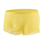 Men’s Ice Silk Mid-Rise Lace-Trim Boxer Briefs in Yellow