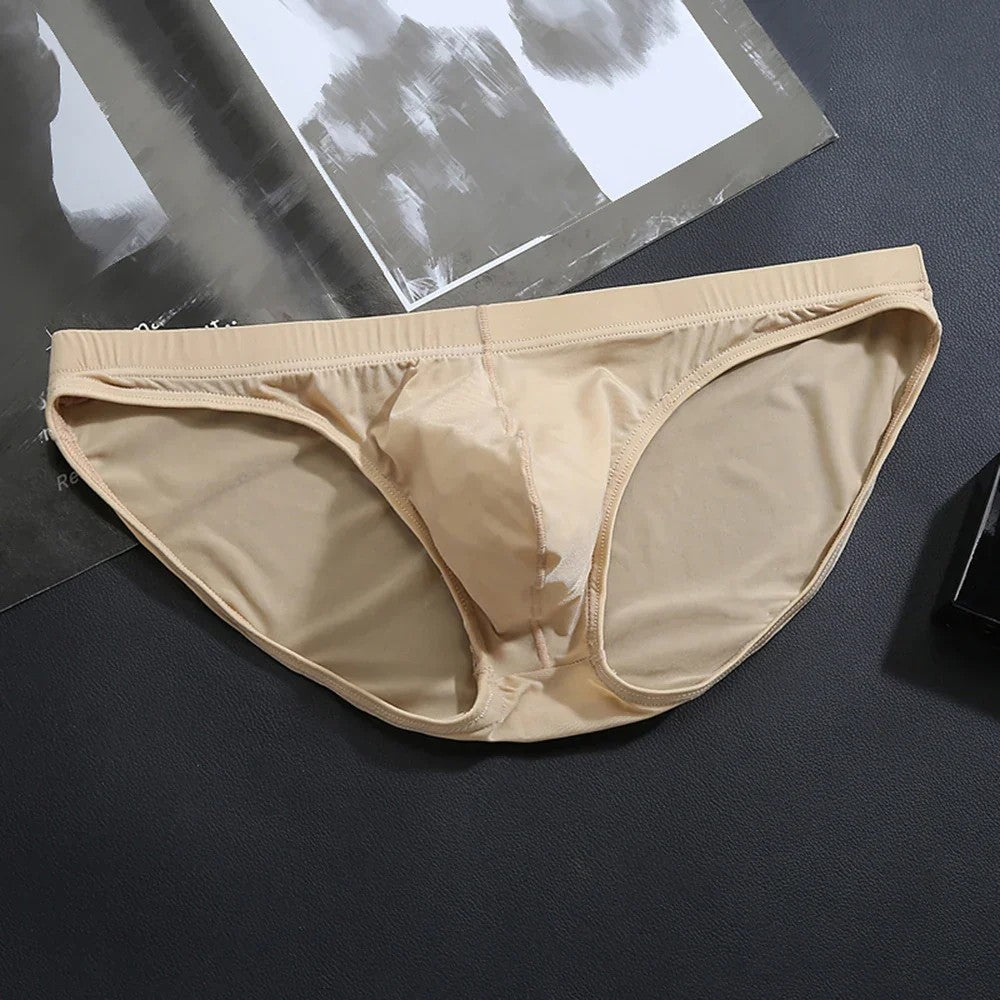 Men's Ice Silk U-Pouch Everyday Briefs Underwear in Beige