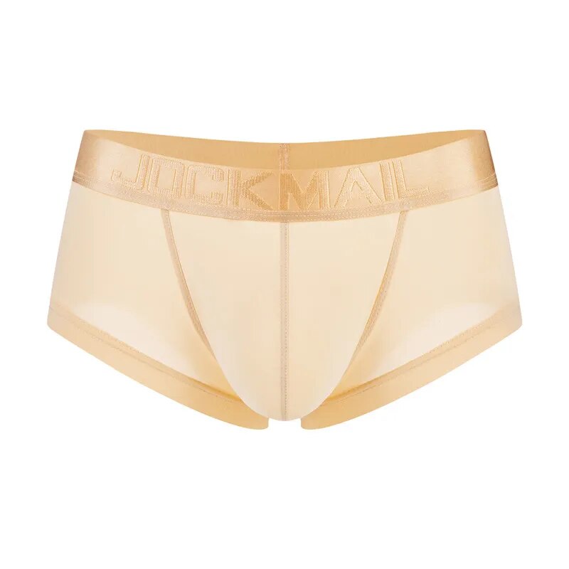 Men's Lightweight Ultra-Thin Ice Silk Low-Rise Boxer Briefs Underwear in Beige