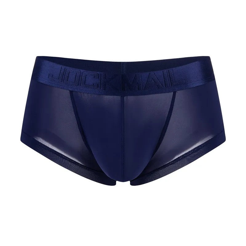 Men's Lightweight Ultra-Thin Ice Silk Low-Rise Boxer Briefs Underwear in Navy Blue