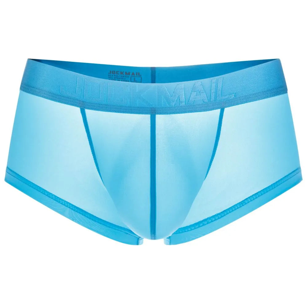 Men's Lightweight Ultra-Thin Ice Silk Low-Rise Boxer Briefs Underwear in Sky Blue