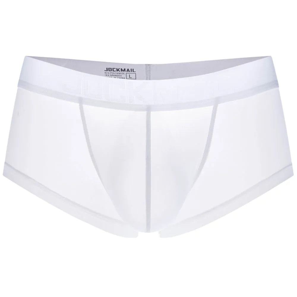 Men's Lightweight Ultra-Thin Ice Silk Low-Rise Boxer Briefs Underwear in White