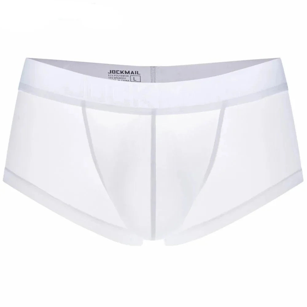 Men's Lightweight Ultra-Thin Ice Silk Low-Rise Boxer Briefs Underwear in White