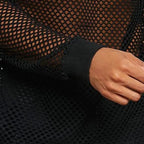 Men's Long Sleeve Open Mesh Fishnet Shirt - Crew Neck Top in Black