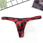Men’s Low-Rise Plaid Print Thong Underwear with Contoured Pouch in Red