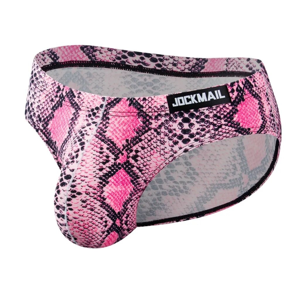 Men's Pink Snake Print Contour Pouch Briefs
