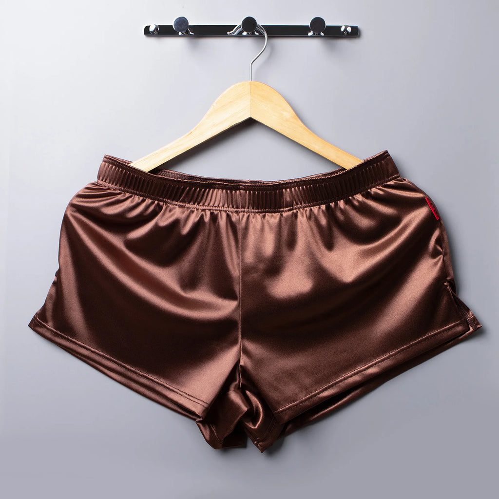 Men’s Shiny Silky Satin Boxer Shorts – Sleepwear & Underwear in Brown