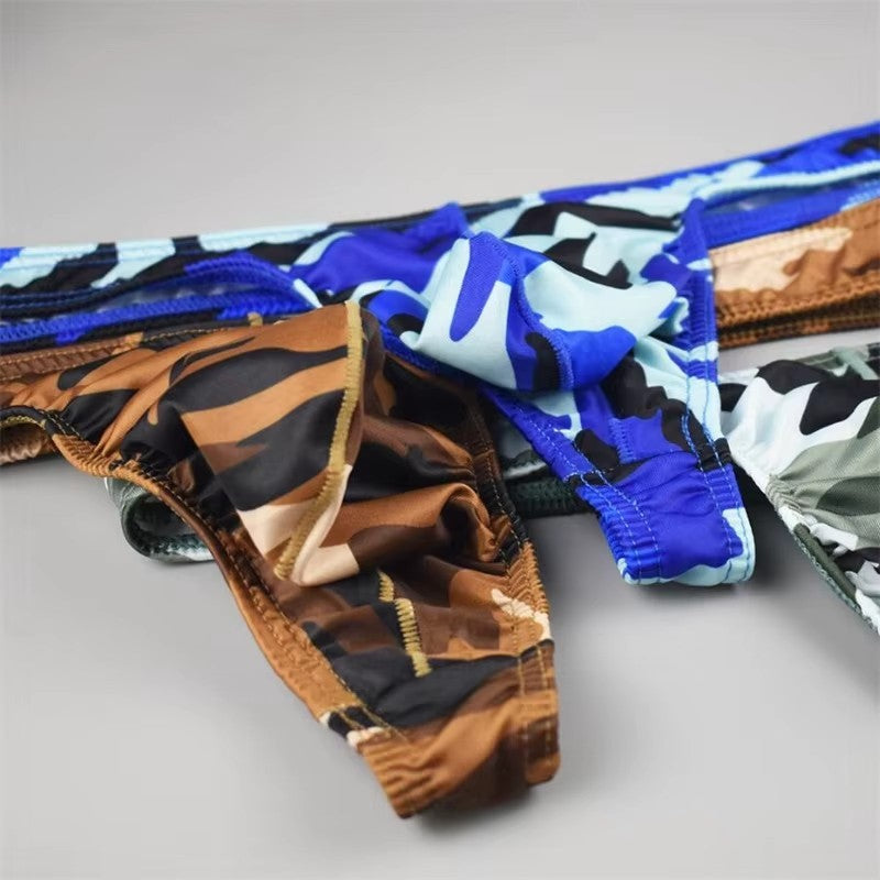 Men's Sleek Low-Rise Camouflage Print Thong Underwear