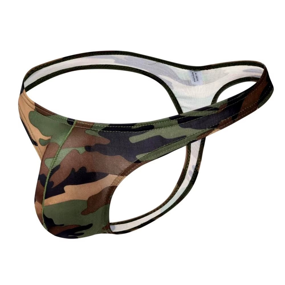 Men's Sleek Low-Rise Camouflage Print Thong Underwear in Army Green