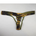 Men's Sleek Low-Rise Camouflage Print Thong Underwear in Army Green
