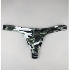 Men's Sleek Low-Rise Camouflage Print Thong Underwear in Green