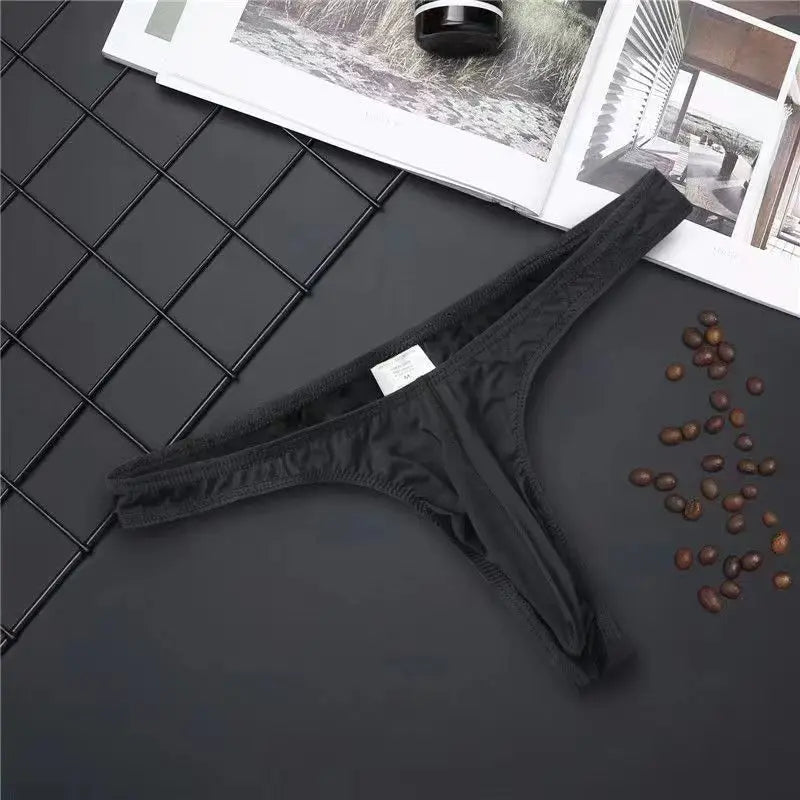 Men's Sleek Mini Thong Underwear with U-Convex Pouch in Black