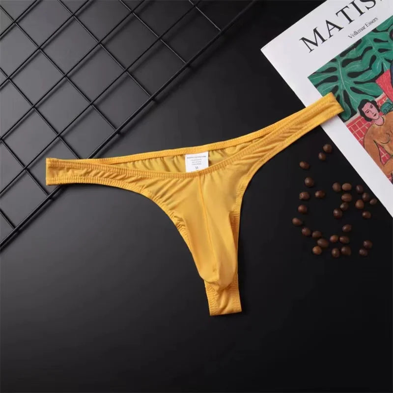 Men's Sleek Mini Thong Underwear with U-Convex Pouch in Yellow