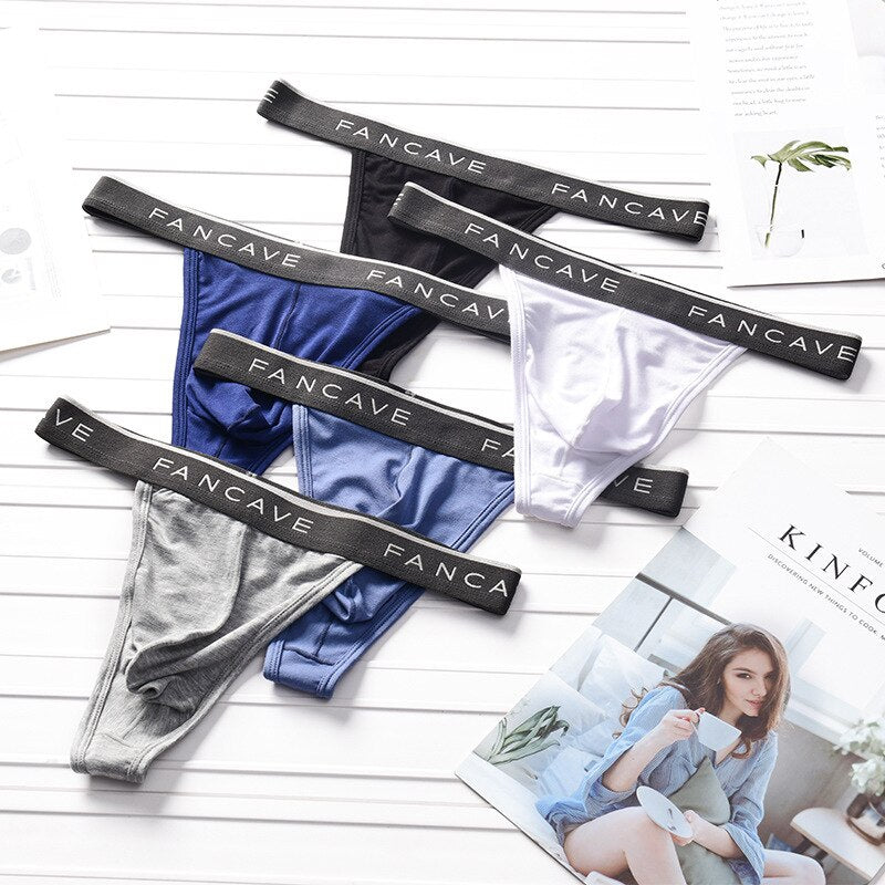 Men's Sleek Thong Underwear with Contoured Pouch & Elastic Waistband